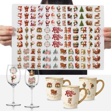 Imagem de Cartela Adesivos Natalino 3 cm Feliz Natal Papai Noel DTF UV - Graviar