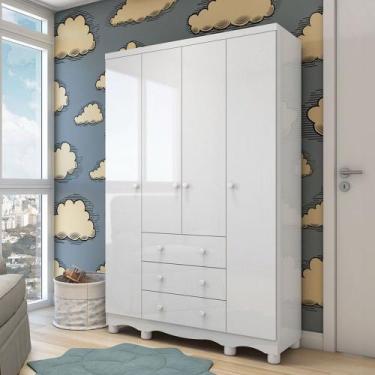 Imagem de Guarda-Roupa de Bebê Júnior New 4 Portas 3 Gavetas 100% Mdf Branco Bri
