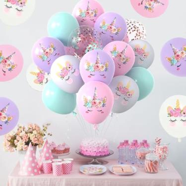 Imagem de Balões de unicórnio pastel - 16 peças rosa claro roxo macaron azul branco confete balões de látex para meninas mulheres unicórnio aniversário chá de bebê casamento princesa decoração festa