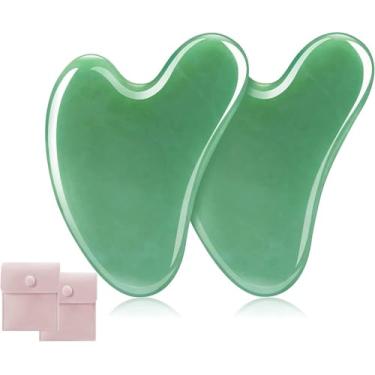 Imagem de 2 ferramentas faciais para Gua Sha, bastões de massagem manual para esculpir a linha da mandíbula e reduzir o inchaço, ferramenta de massagem facial, ferramenta de cuidados com a pele, verde