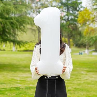 Imagem de Balão de creme número 1 de 81 cm para decoração de 1º aniversário, balões grandes autoinfláveis bege número 0-9, balões brancos de hélio para mulheres, homens, artigos de festa de aniversário