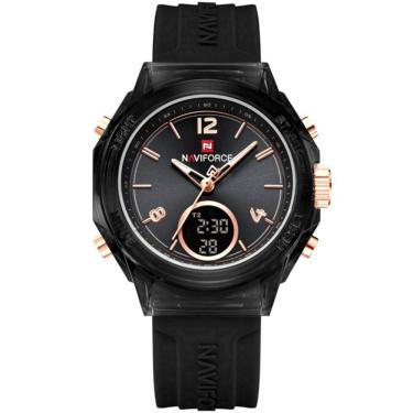 Imagem de Relógio Feminino Display Duplo Design Fashion Retro De Quartzo Mostrador Redondo Luminoso Preto