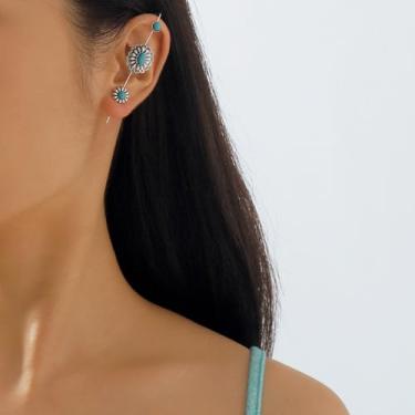 Imagem de Brincos femininos boho turquesa vintage, redondo, estilo ocidental, joia de gota