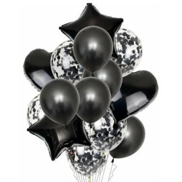 Imagem de Kit 14 Balões Látex e Metalizados para Decoração de Festas e Eventos(PRETO)