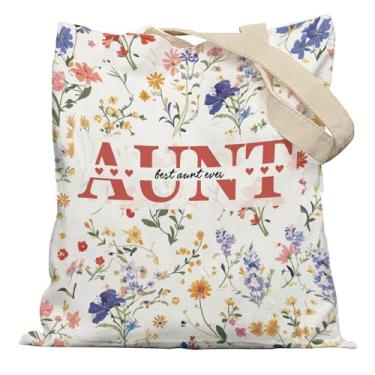 Imagem de APJYM Sacola floral Aunt Gifts, presente de aniversário de dia das mães para tia de netos, netos, netas, sacolas de lona para mulheres, sacola reutilizável de compras de supermercado