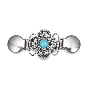 Imagem de Clipe de cardigã moderno suéter blusa broches retrô turquesa strass clipe fechos (B)