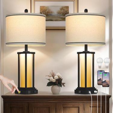 Imagem de Lâmpada Cinkeda, conjunto de mesa vintage de 68 cm com 2 tomadas USB C