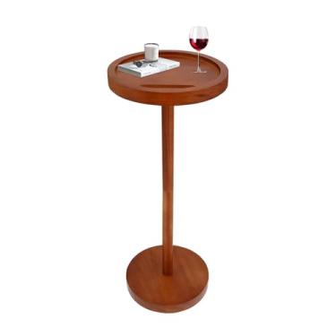Imagem de OIKASSU Mesa lateral de pedestal, mesa de bebida com base ponderada de pinheiro de 56 cm com suporte para telefone, mesa lateral redonda pequena para espaços pequenos, mesa de canto de martini ou