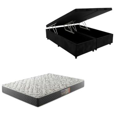 Imagem de Cama Box Baú Bipartida Blindada com Colchão de Espuma D33 20cm (SUEDE PRETO, Queen)
