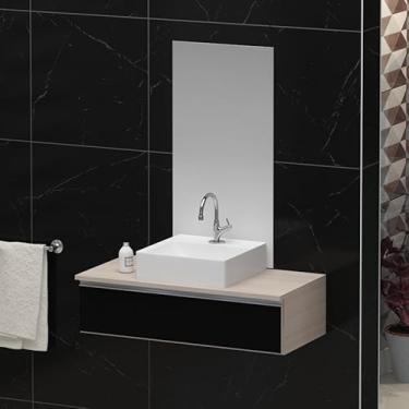 Imagem de Conjunto Gabinete Banheiro JOY 80cm (gabinete + cuba + espelheira) (Madeirado/Preto)