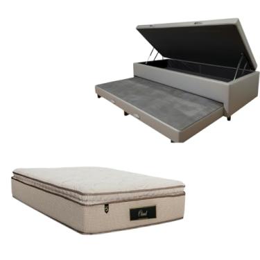 Imagem de Cama Box Baú Solteiro com Auxiliar (Bicama) + Colchão Cloud Molas Ensacadas C/Pillowtop 32cm | Kit Completo com Cabeceira Botonê Opcional | Diversas Cores (2, CORINO CINZA, SEM CABECEIRA)