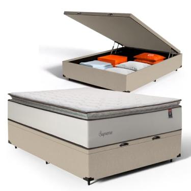 Imagem de Cama Box Baú com Colchão de Molas Ensacadas Pillow Top Supreme Lux (Bege, Casal)