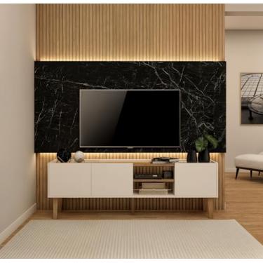 Imagem de Rack Para Sala De Estar 1.55m Cor Branca Suporte Para TV e Organização de Eletrônicos Design Moderno