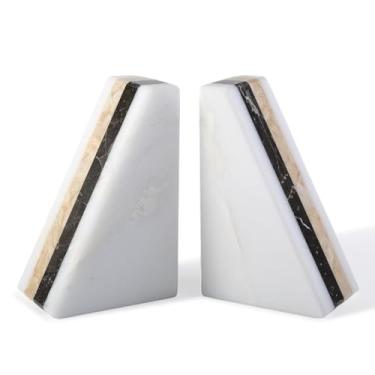 Imagem de Karibiber Terminais de livros de mármore, suportes de livros antiderrapantes para prateleiras, suporte de livros composto com mármore natural, rolha de livro resistente, CDs colecionados e organizador