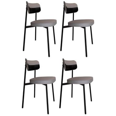 Imagem de Cadeira De Jantar Estofada Kit 4 Ella M25 Linho Cinza Cl/preto - Mpozenato