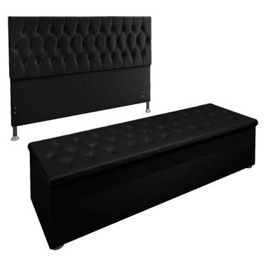 Imagem de Kit Cabeceira e Calçadeira Baú Queen 1,60m Suede Preto