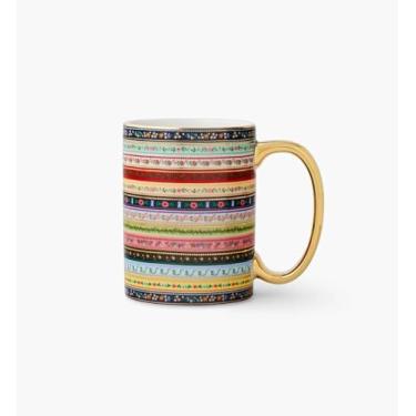 Imagem de RIFLE PAPER CO. Caneca Gemma - Caneca de porcelana de 473 ml, ilustração colorida com detalhes em ouro metálico, 11,4 cm C x 8 cm L, azul escuro com borda dourada e alça