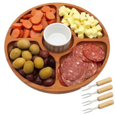 Imagem de Kit Petisqueira Redonda Para Frios Queijo Com 4 Garfinhos para Petiscos