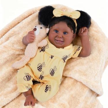 Imagem de Boneca Bebê Reborn Preto Menina de Silicone Realista 48cm Olhos Azuis Presentes para Meninas