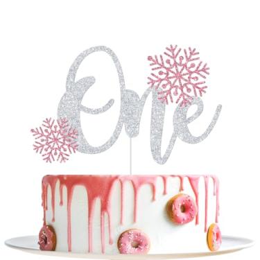Imagem de Snowflake One Cake Topper, Winter Onederland 1st Birthday Decorations, Frozen Winter Wonderland First Birthday Baby Shower Party Decorations (Silver and Pink)
