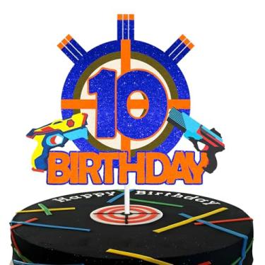Imagem de Gun Target Happy 10th Birthday Cake Topper Ten Years Old Blue Gun Birthday Party,Gun Shooting Crosshairs Themed Cake Decor Boys or Girls Anniversary Decorations Supplies