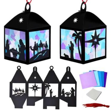 Imagem de Jengaer 16 Sets Christmas Nativity Crafts Tissue Paper Sign Lanterns Craft Kits Make Your Own Suncatchers Hanging Ornament DIY Supplies for Christmas Home Activity Sunday School Crafts(Black)