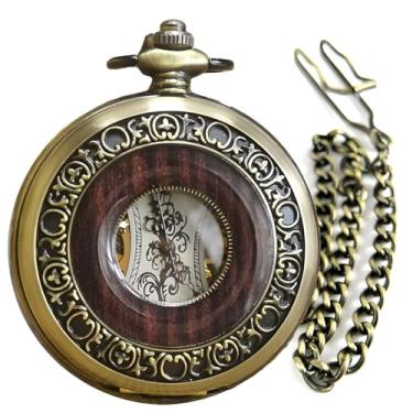 Imagem de Relógio de bolso mecânico retrô, mostrador numeral romano, vento manual, caixa de liga de zinco de bronze, mostrador 1,97, inclui corrente