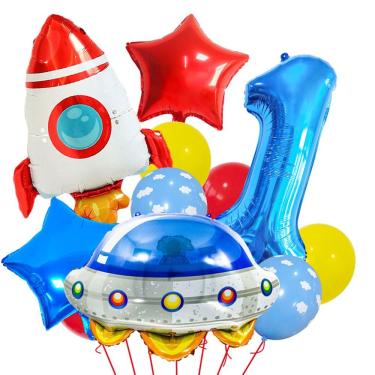 Imagem de Kit de balão Space Theme, 11 unidades para crianças, aniversário, com foguete e OVNI