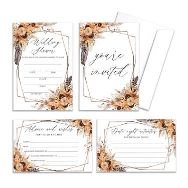 Imagem de HRIOROII Convites de chá de casamento com envelopes, conselhos florais boho e desejos para o Sr. e a Sra. Convites de chá de panela de flores boêmias, presentes de decoração de festa de casamento de