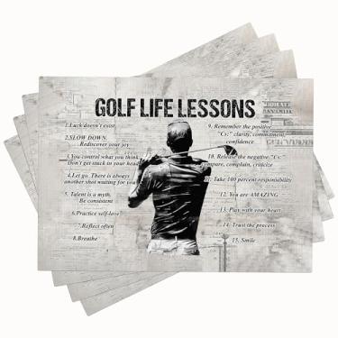 Imagem de Jogo americano de golfe Farmhouse, conjunto de 4 tapetes de mesa rústicos para esportes de golfe com impressão dupla face para cozinha, sala de jantar, restaurantes, decoração, imitação de linho, 30 x