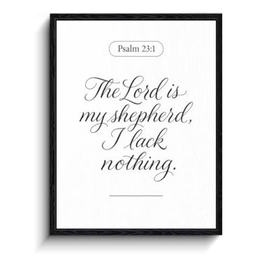 Imagem de Salmo 23:1 The Lord is my shepherd I lack nothing, caligrafia minimalista, decoração de parede cristã, arte de parede emoldurada fosca para casa, presente de batismo, 20 x 25 cm