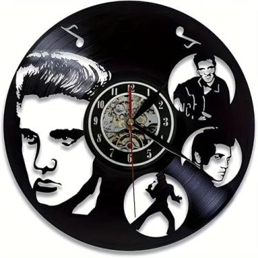Imagem de Relógio de parede com disco de vinil, preto, design de tema musical, exibição de 12 horas, relógio de arte decorativa para casa