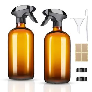Imagem de Vitreaux Frascos de spray de vidro âmbar de 473 ml, pacote com 2 frascos de spray de vidro recarregáveis, com bocal ajustável, frasco de spray para óleos essenciais, limpeza, animais de estimação