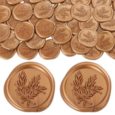 Imagem de 100 adesivos metálicos dourados de lacre de cera, selos autoadesivos para convites de casamento, envelopes de festa, presentes, com design elegante de alecrim