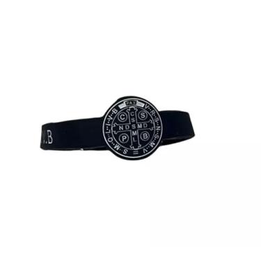 Imagem de Pulseira Borracha Feminina e Infantil Medalha São Bento Silicone Premium Preta