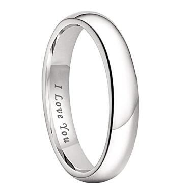 Imagem de TUTISS 4 mm, 6 mm, 8 mm, 10 mm, anéis de tungstênio branco para homens e mulheres, alianças de casamento, noivado e casamento, abobadadas, polidas, I Love You, gravadas, ajuste confortável, Metal não precioso, Sem pedra preciosa