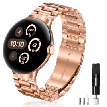 Imagem de Yeahxing Pulseira de metal para relógio Google Pixel, pulseira de metal de aço inoxidável para relógio Pixel 2022 masculino e feminino - ouro rosa