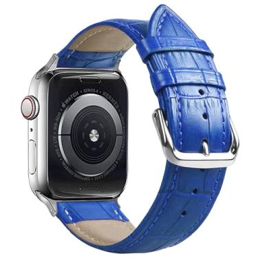 Imagem de SZYXMY Pulseiras de substituição de couro genuíno jacaré de 49 mm, 46 mm, 45 mm, 44 mm, 42 mm, 41 mm, 40 mm e 38 mm para Apple Watch Series 10/9/8/7/6/5/4/3 Ultra 2 SE, bicolor, para homens e mulheres