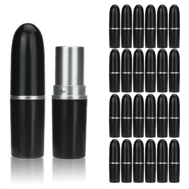 Imagem de COSIDEA 25 peças de tubos de batom vazios redondos de plástico preto embalagem de 12,1 mm Lip Blam Recipiente DIY