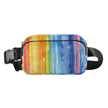 Imagem de CEBUGI Pochetes de caminhada para homens e mulheres, pochetes modernas com listras arco-íris aquarela, resistentes à água, com cinto ajustável para treino, viagem, corrida