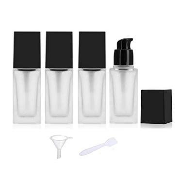 Imagem de Frasco de loção de vidro fosco de 30 ml, frasco quadrado de base líquida, frasco de creme cosmético, recipiente de embalagem de emulsão de essência de viagem com cabeça de bomba (preto)