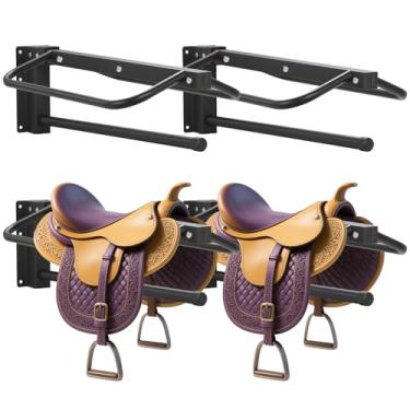 Imagem de Sidasu Pacote com 4 suportes para selim com barra de almofada, suporte de parede resistente, suporte de selim removível para selas de estilo ocidental, armazenamento de aderência de cavalo, preto