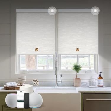 Imagem de HeyBlinds Persianas motorizadas 100% blackout, persianas inteligentes para janelas, persianas automáticas remotas, persianas elétricas, Moon River-White BO (largura 86 cm x altura 182 cm)