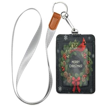Imagem de Burbuja Porta-crachá de couro com cordão, etiqueta de identificação de guirlanda de Natal com 1 janela transparente para identidade e 2 compartimentos para cartão para escritório, enfermeira