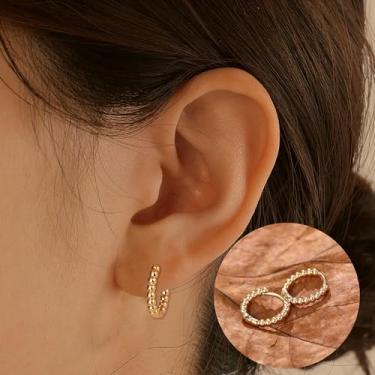 Imagem de Brincos de argola de contas, brincos de ouro, banhados a ouro 14 K, delicados, pequenos brincos, argolas, joias femininas
