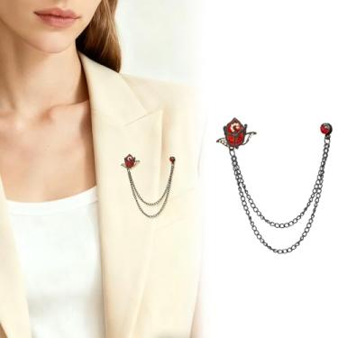 Imagem de Corrente banhada a ouro prata cristal rosa broches colar pinos strass com corrente pendurada terno camisa broche lapela broche jóias moda para homens mulheres, Medium, Cristal, Cristal