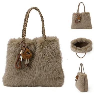 Imagem de Mini sacola fofa de pele sintética, bolsa de ombro feminina mini tiracolo - bolsa macia e felpuda para uso diário, Marrom