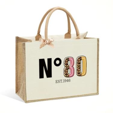 Imagem de CHQIUCR Sacola feminina vintage com tema 1946, aniversário de 80 anos, vintage nº 80, presente bege grande para mãe, Dia das Mães, Ação de Graças e Natal