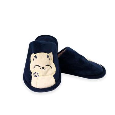 Imagem de Pantufa Infantil Gatinho Azul, Poliéster e Borracha TPR, Tamanho 30/31, 23cm x 10cm, 220g
