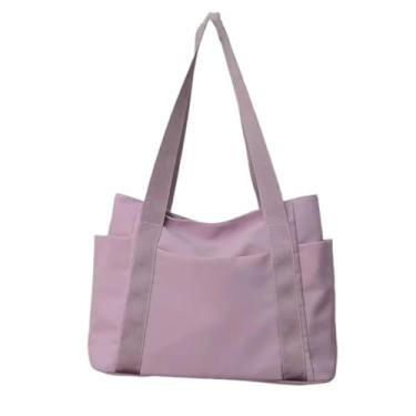 Imagem de Bolsa de ombro de nylon de grande capacidade – vários bolsos, elegante e durável, fecho de zíper, perfeita para viagens diárias e viagens, Roxo claro, 16.9" x 11.4" x 5.1"